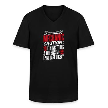 Mechaniker Vorsicht Fliegende Werkzeuge Design Aut - Männer-T-Shirt mit V-Ausschnitt - Schwarz - Vorne - AI Model Male 178 dark (178cm)