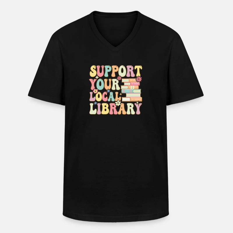 Groovy Book Reader Bibliothekar - Männer-T-Shirt mit V-Ausschnitt - Schwarz