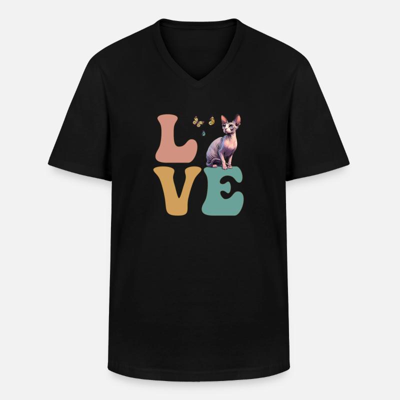 LIEBE Sphynx-Katze - Männer-T-Shirt mit V-Ausschnitt - Schwarz