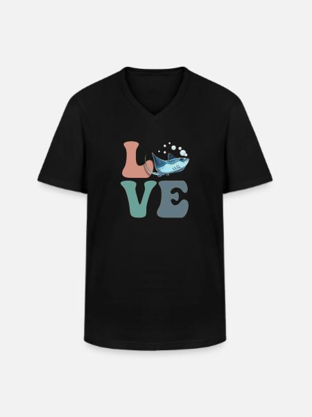 LIEBE Stachelrochen Mantarochen - Männer-T-Shirt mit V-Ausschnitt - Schwarz