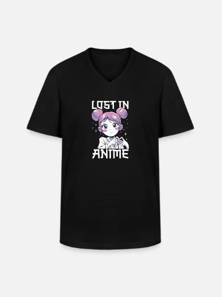 Anime Manga Anime Fille - T-shirt col V Homme - noir