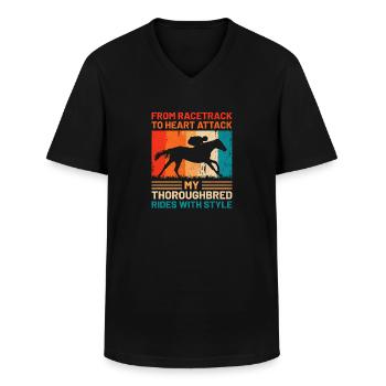 Courses de chevaux pur-sang Équitation Chevaux équestres - T-shirt col V Homme - noir - Devant - AI Model Male 178 dark (178cm)