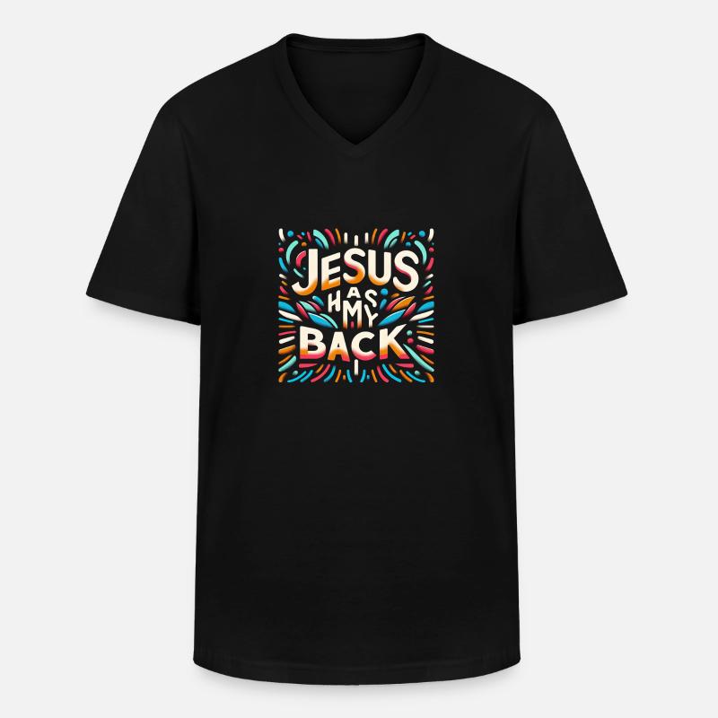 Jesus Has My Back 29 - Männer-T-Shirt mit V-Ausschnitt - Schwarz