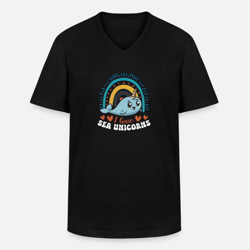 Narwal Einhornwal - Männer-T-Shirt mit V-Ausschnitt - Schwarz