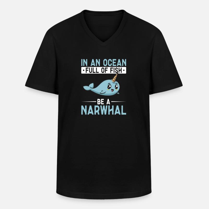Narwal Einhornwal - Männer-T-Shirt mit V-Ausschnitt - Schwarz