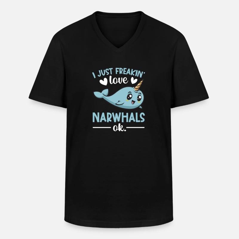Narwal Einhornwal - Männer-T-Shirt mit V-Ausschnitt - Schwarz