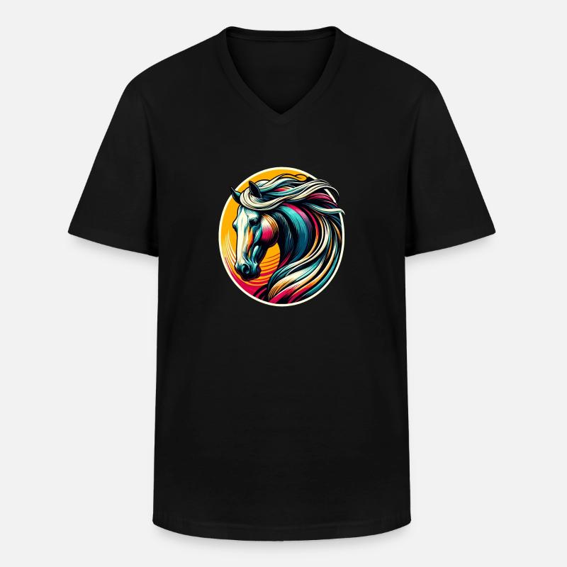 Pferd, Pferdekopf - Männer-T-Shirt mit V-Ausschnitt - Schwarz