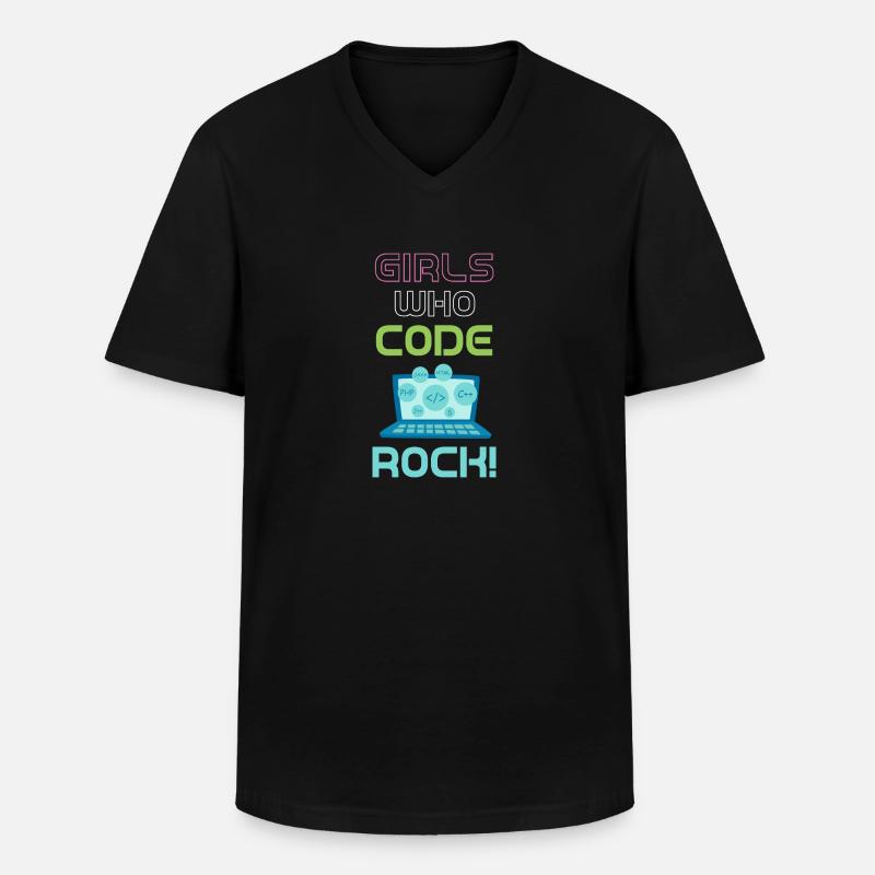 Girls who code, rock! Programmer - Men's V-Neck T-Shirt - black