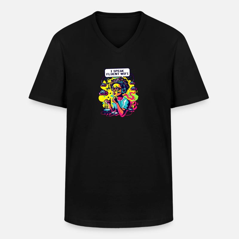 Netzwerktechnik Ich spreche fließend Wi-Fi - Männer-T-Shirt mit V-Ausschnitt - Schwarz