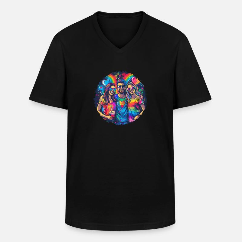 Rainbow Connection Embrace, Happy Pride - Männer-T-Shirt mit V-Ausschnitt - Schwarz