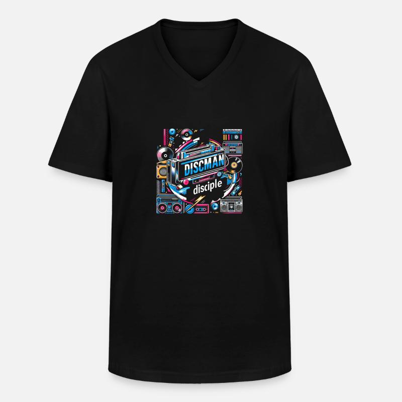 Discman Disciple - Männer-T-Shirt mit V-Ausschnitt - Schwarz