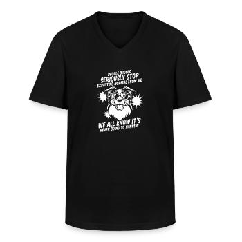 Border Collie - T-shirt col V Homme - noir - Devant - AI Model Male 178 dark (178cm)