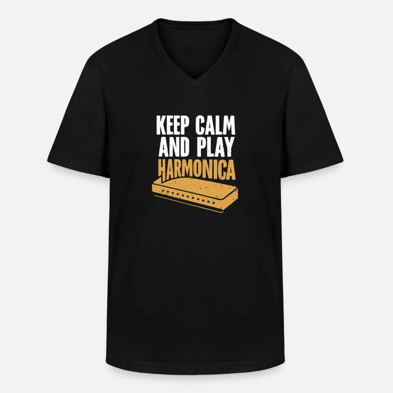 Harmonica Playing Gift - Men's V-Neck T-Shirt - black