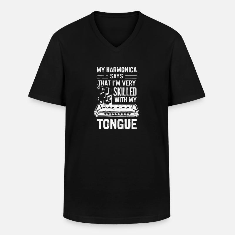 Harmonica Playing Gift - Men's V-Neck T-Shirt - black