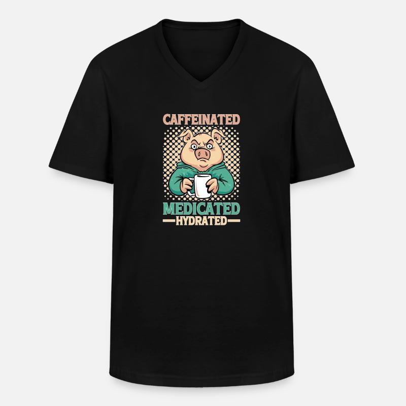 Caffeinated Medicated Hydrated - Männer-T-Shirt mit V-Ausschnitt - Schwarz