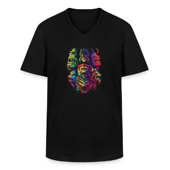 Cryptozoologie Conspiration cryptide Pop Art - T-shirt col V Homme - noir - Devant - AI Model Male 178 dark (178cm)