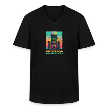 EDM Rave Mom Gobelets à bec et piles de haut-parleurs - T-shirt col V Homme - noir - Devant - AI Model Male 178 dark (178cm)