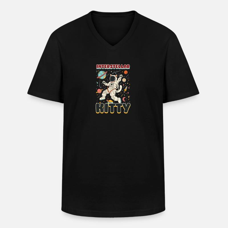 Katze Astronaut Interstellar Kitty - Männer-T-Shirt mit V-Ausschnitt - Schwarz