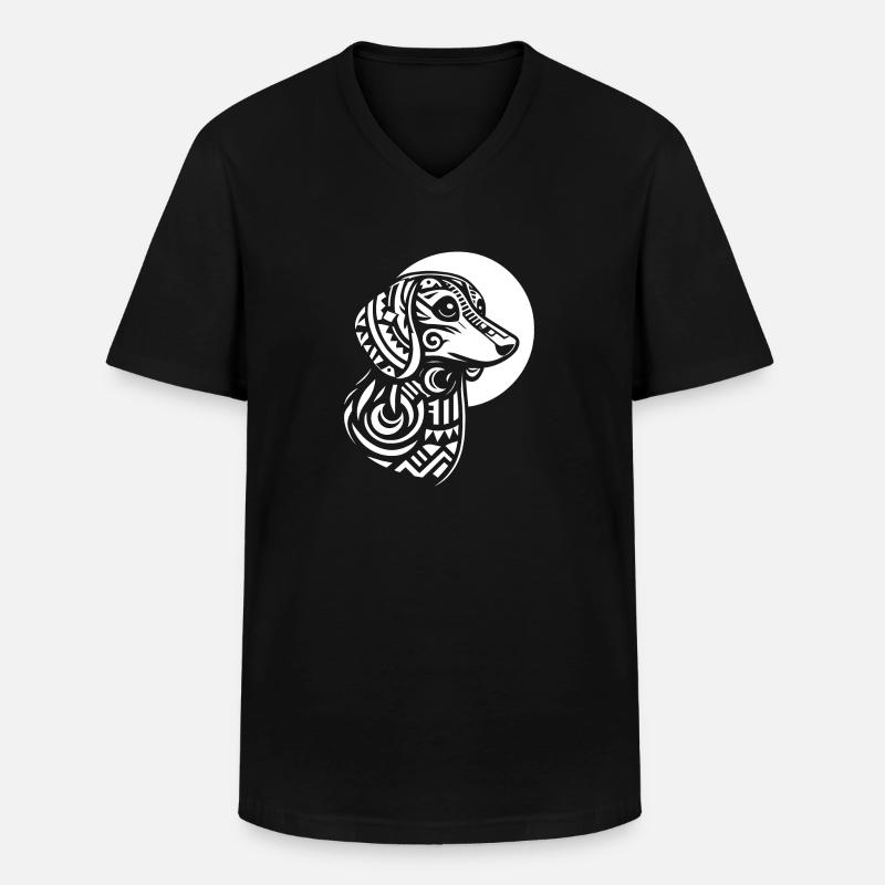 Dackel Dachshund Stammes Moon Phases - Männer-T-Shirt mit V-Ausschnitt - Schwarz