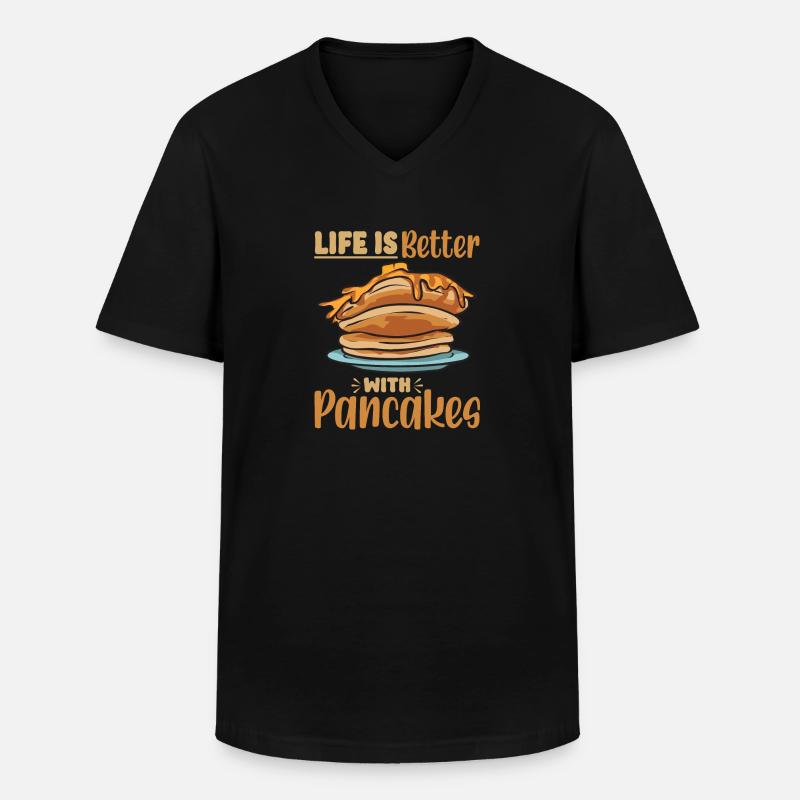 Pancake Frühstück Pfannkuchen - Männer-T-Shirt mit V-Ausschnitt - Schwarz