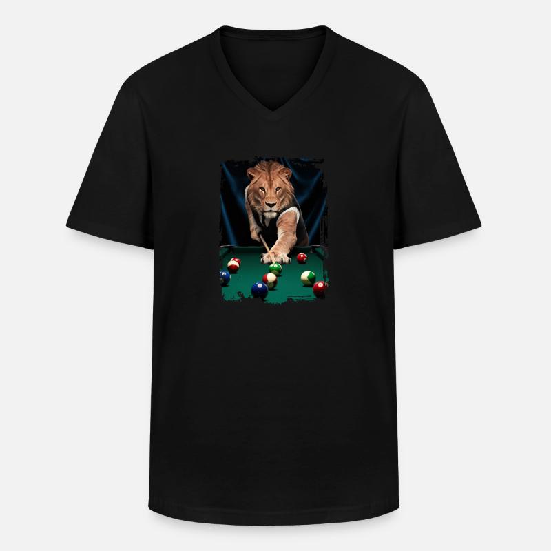 Löwe spielt Billard Geschenk - Männer-T-Shirt mit V-Ausschnitt - Schwarz