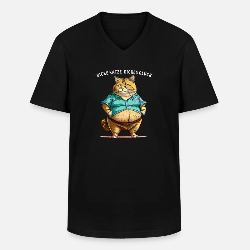 DICKE KATZE DICKES GLÜCK - Männer-T-Shirt mit V-Ausschnitt - Schwarz