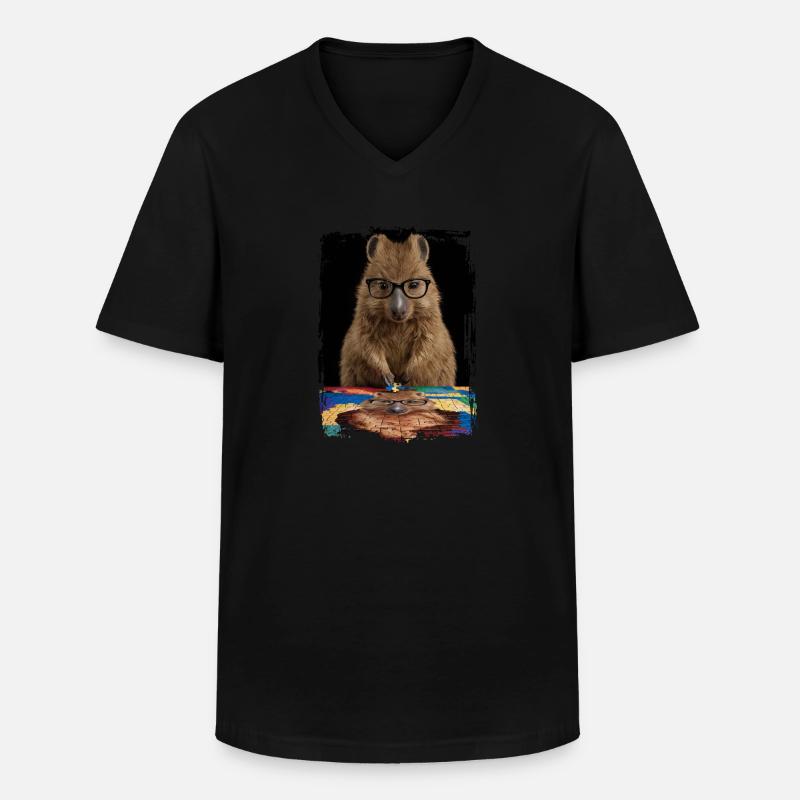 Quokka spielt Puzzle Geschenk - Männer-T-Shirt mit V-Ausschnitt - Schwarz
