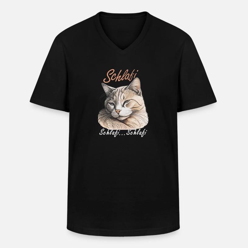 KATZE Schlafi...Schlafi - Männer-T-Shirt mit V-Ausschnitt - Schwarz