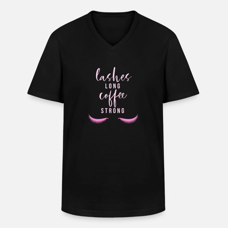 Lashes long Coffee strong - Männer-T-Shirt mit V-Ausschnitt - Schwarz