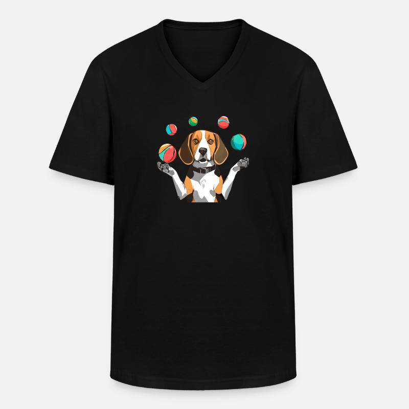 BEAGLE JONGLIERT - Männer-T-Shirt mit V-Ausschnitt - Schwarz