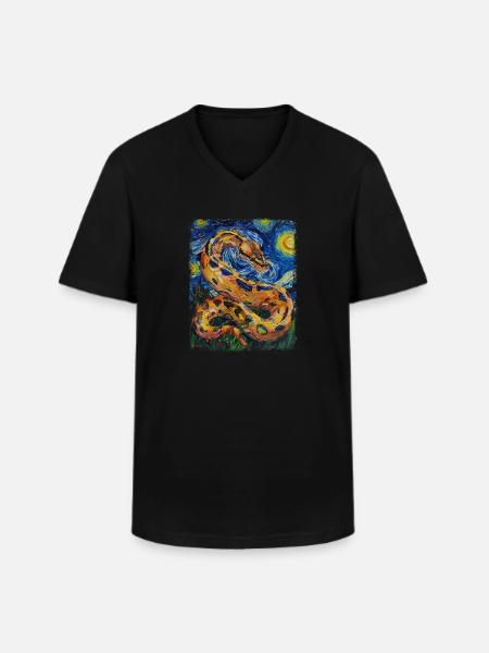 Kugelpython Schlange Sternennacht Gemälde - Männer-T-Shirt mit V-Ausschnitt - Schwarz