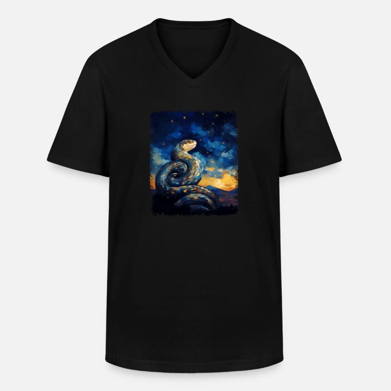 Kugelpython Schlange Sternennacht Gemälde - Männer-T-Shirt mit V-Ausschnitt - Schwarz