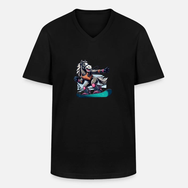 Cute Snowboarder Horse - Männer-T-Shirt mit V-Ausschnitt - Schwarz