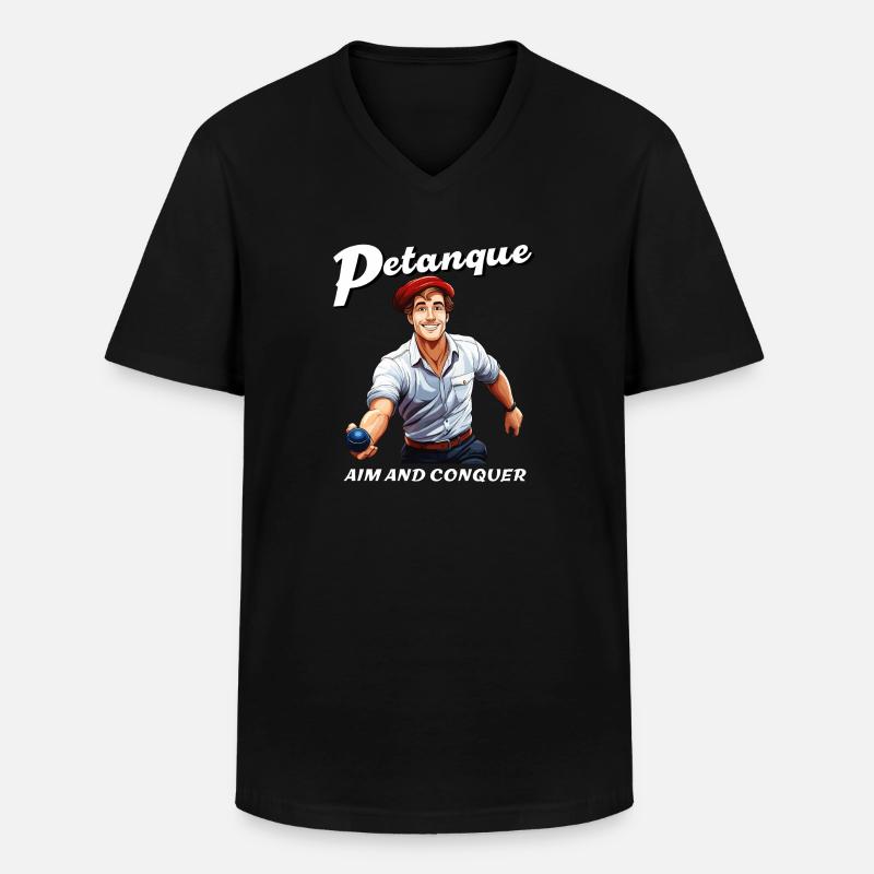 PETANQUE AIM AND CONQUER - Männer-T-Shirt mit V-Ausschnitt - Schwarz