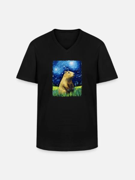 Capybara Capibara Starry Night Painting - Men's V-Neck T-Shirt - black