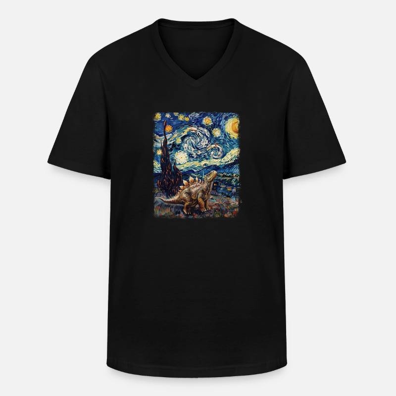 Stegosaurus Dinosaurier Sternennacht Gemälde - Männer-T-Shirt mit V-Ausschnitt - Schwarz