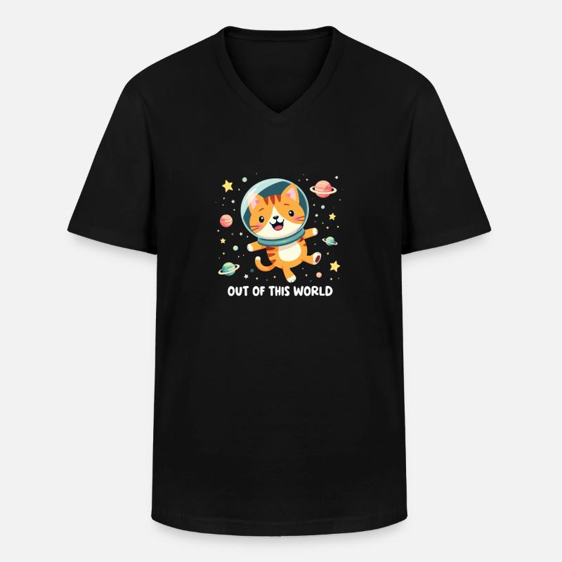 CHAT DE L’ESPACE GALAXY - T-shirt col V Homme - noir