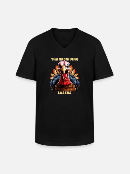 TURKEY THANKSGIVING LOSERS - Men's V-Neck T-Shirt - black
