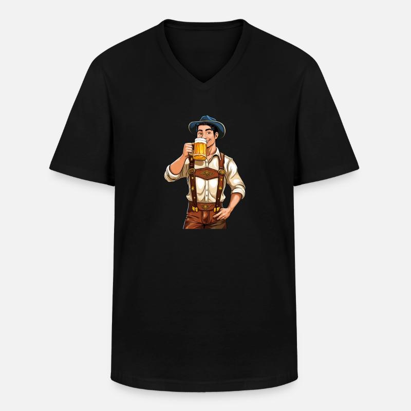 MANN BIERKRUG - Männer-T-Shirt mit V-Ausschnitt - Schwarz