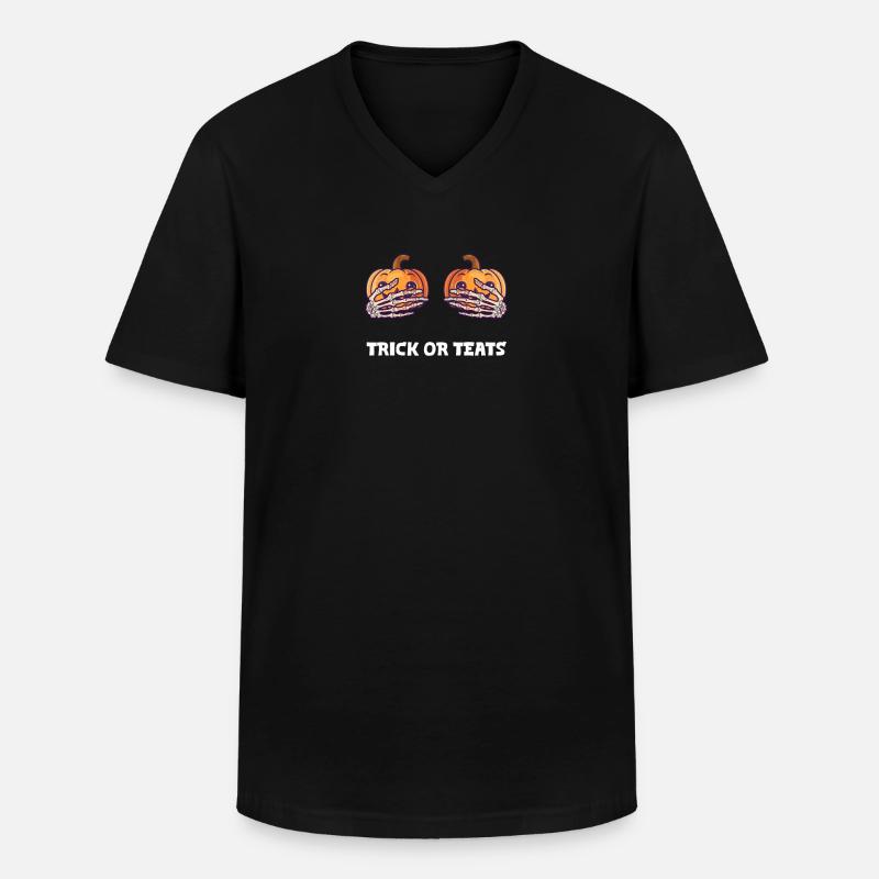 Halloween Brusttrick oder Zitzen - Männer-T-Shirt mit V-Ausschnitt - Schwarz
