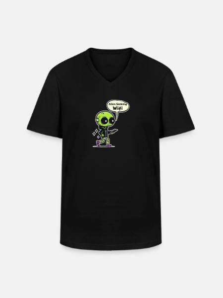 Alien Abduction Alien Seeking Wifi - Men's V-Neck T-Shirt - black