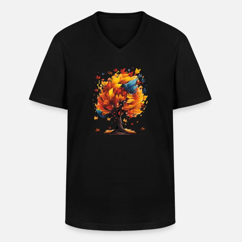 HERBST BAUM - Männer-T-Shirt mit V-Ausschnitt - Schwarz