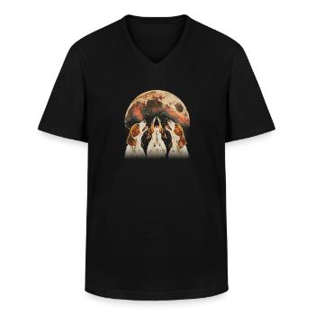 Brittany Spaniel Chien Lune Hurlante - T-shirt col V Homme - noir - Devant - AI Model Male 178 dark (178cm)