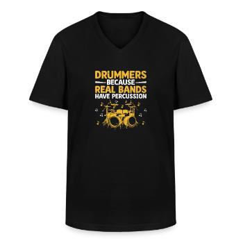 Batteurs parce que les vrais groupes ont des percussions - T-shirt col V Homme - noir - Devant - AI Model Male 178 dark (178cm)