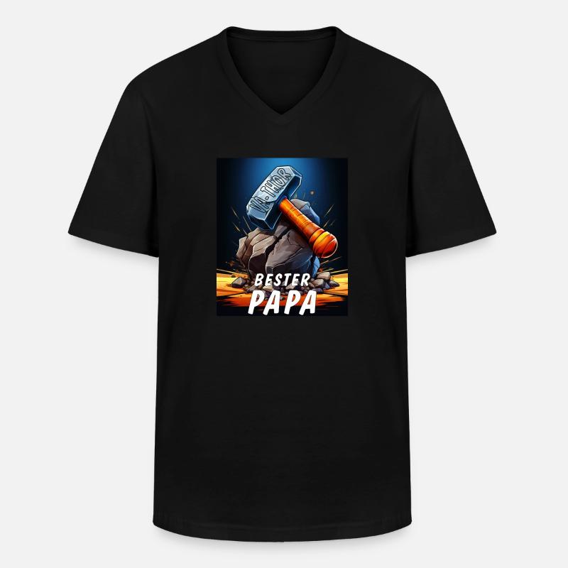 VA-THOR HAMMER BESTER PAPA - Männer-T-Shirt mit V-Ausschnitt - Schwarz