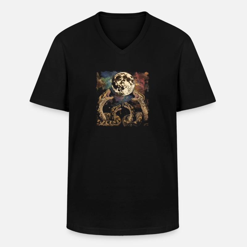 Kugelpython Schlange Heulender Mond - Männer-T-Shirt mit V-Ausschnitt - Schwarz