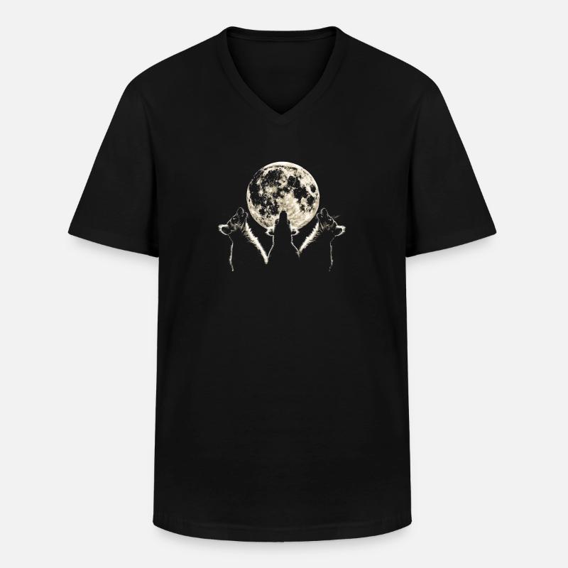 Lemur Ringelschwanz Heulender Mond - Männer-T-Shirt mit V-Ausschnitt - Schwarz