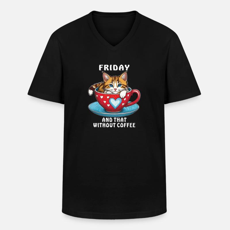 KATZE KAFFEETASSE FRIDAY COFFEE - Männer-T-Shirt mit V-Ausschnitt - Schwarz