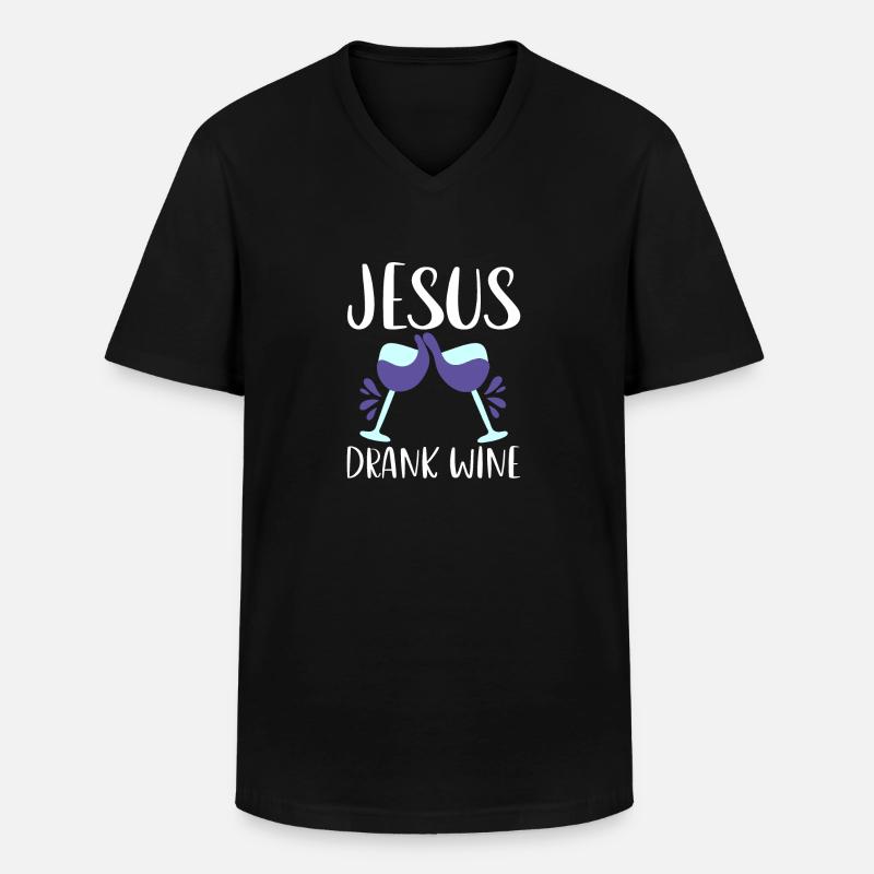 Jesus Drank Wine 4 - Männer-T-Shirt mit V-Ausschnitt - Schwarz
