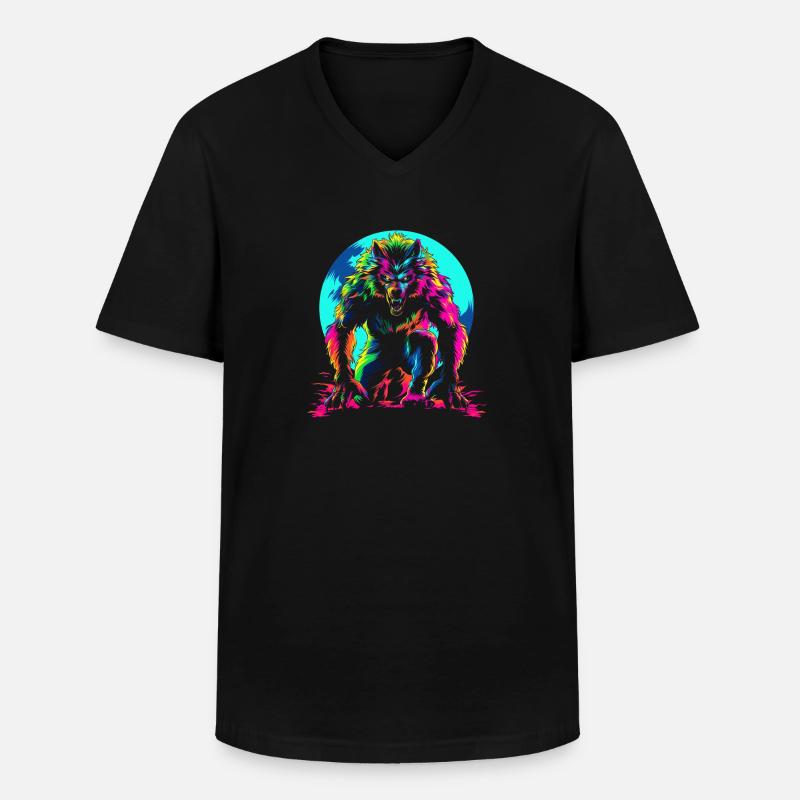 Werwolf Wolf Mond Popart - Männer-T-Shirt mit V-Ausschnitt - Schwarz